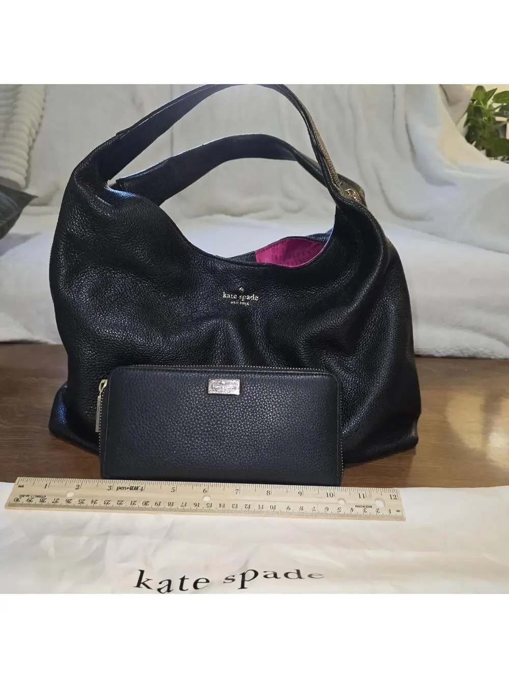 Kate Spade Mansfield Juniper Hobo Bag & Matching Zip Wallet Set - Black Leather